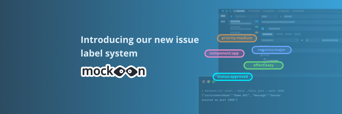 Mockoon logo with GitHub issue labels and transparency symbols