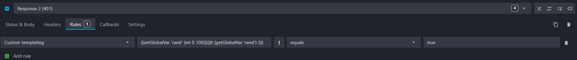 view of the rule interface showing the 401 response