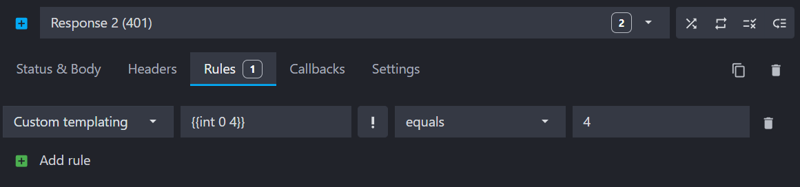 view of the rule interface